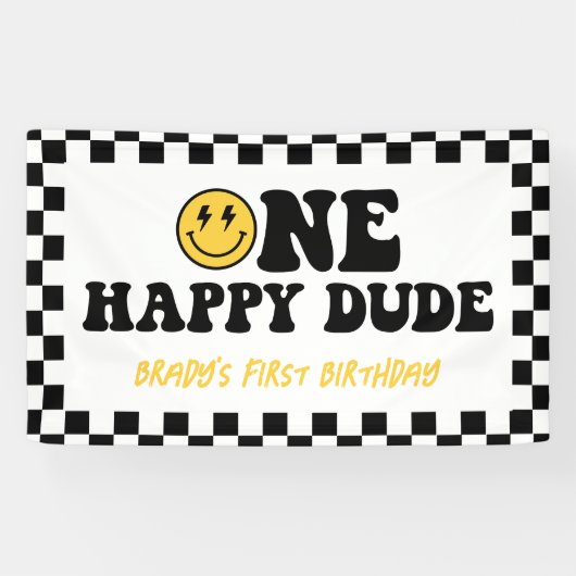 ワンハッピードデスマイル顔ボーイファースト誕生日サイン 横断幕 (横)