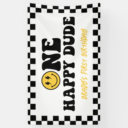 ワンハッピードデスマイル顔ボーイファースト誕生日サイン 横断幕 (縦)