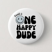 ワンハッピードデファースト誕生日ハッピー顔 缶バッジ (正面)