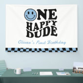 ワンハッピードドゥウェーブブルースマイル顔1st誕生日 横断幕 (トレードショー)