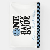 ワンハッピードドゥウェーブブルースマイル顔1st誕生日 横断幕 (縦)