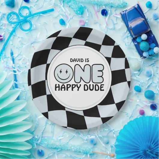 ワンハッピードドゥグルーヴィハピー顔ボーイ誕生日 ペーパープレート (パーティー)