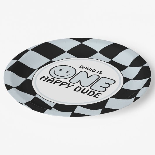 ワンハッピードドゥグルーヴィハピー顔ボーイ誕生日 ペーパープレート (アングル)