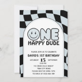 ワンハッピードドゥグルーヴィハピー顔ボーイ誕生日 招待状 (正面)