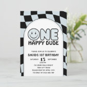 ワンハッピードドゥグルーヴィハピー顔ボーイ誕生日 招待状 (スタンド正面)