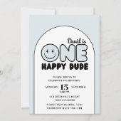 ワンハッピードドゥグルーヴィブルーボーイ誕生日 招待状 (正面)