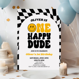 ワンハッピードドレトロアーチファースト1歳パーティー 招待状