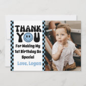 ワンハッピードドレトロボーイ1st誕生日パーティー写真 サンキューカード (正面)