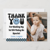 ワンハッピードドレトロボーイ1st誕生日パーティー写真 サンキューカード (正面)