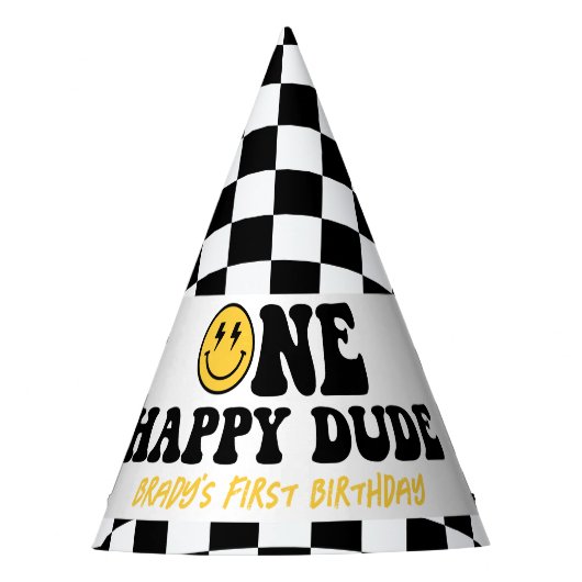 ワンハッピードファースト誕生日、スマイル顔ボーイスト パーティーハット (正面)