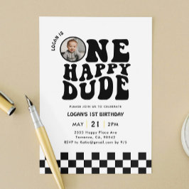 ワンハッピードフォトボーイファースト誕生日 招待状