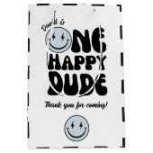 ワンハッピードブルーエモジ誕生日 ミディアムペーパーバッグ (正面)