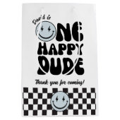 ワンハッピードブルーエモジ誕生日 ミディアムペーパーバッグ (正面)