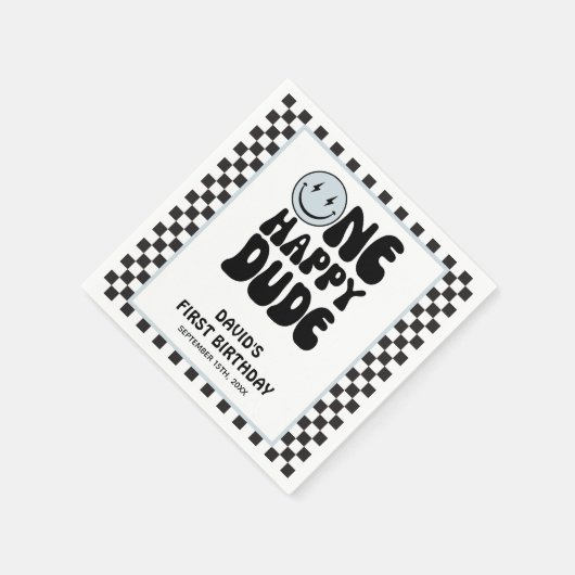 ワンハッピードブルーカワイボーイファースト誕生日 スタンダードカクテルナプキン (角)