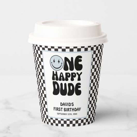 ワンハッピードブルーカワイボーイファースト誕生日 紙コップ (正面)