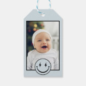 ワンハッピードブルーチェックフォト誕生日 ギフトタグ (裏面)