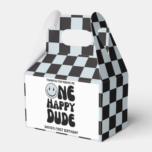 ワンハッピードブルーハッピー顔ボーイファースト誕生日 フェイバーボックス (正面サイド)