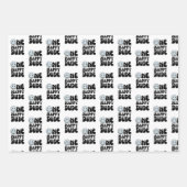 ワンハッピードブルーハッピー顔ボーイファースト誕生日 ラッピングペーパーシート (正面)