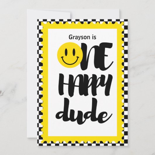 ワンハッピードボーイズファースト誕生日パーティー 招待状 (正面)