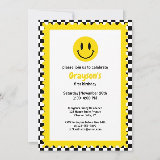 ワンハッピードボーイズファースト誕生日パーティー 招待状 (裏面)