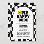 ワンハッピードボーイズレトロ1歳 招待状 (正面/裏面)