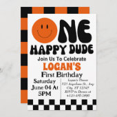 ワンハッピードボーイファースト誕生日パーティー 招待状 (正面/裏面)