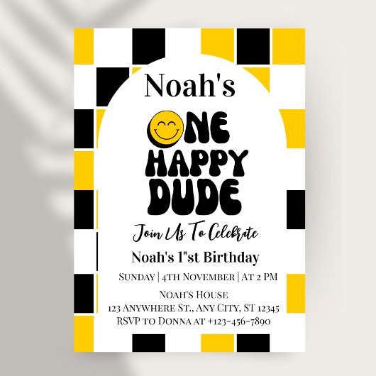ワンハッピードボーイファースト誕生日 招待状