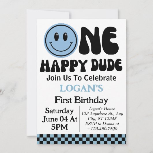 ワンハッピードボーイファースト誕生日 招待状 (正面)