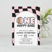 ワンハッピーバブレトログルービーガールフォト誕生日 招待状 (スタンド正面)