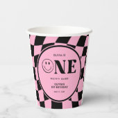 ワンハッピーバーベハッピー顔ピンクガール1st誕生日 紙コップ (裏面)