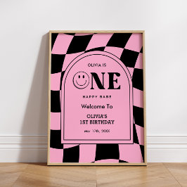 ワンハッピーバーベハッピー顔1stバースデーウェルカム ポスター