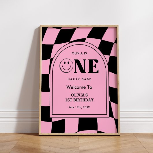 ワンハッピーバーベハッピー顔1stバースデーウェルカム ポスター