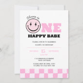 ワンハッピーバーベピンクガールズバースデーパーティー 招待状 (正面)