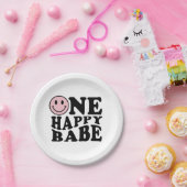 ワンハッピーバーベピンクハッピースマイルガール1st誕生日 ペーパープレート (パーティー)