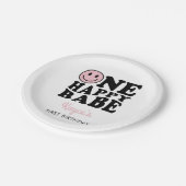 ワンハッピーバーベピンク名門私立校風のスマイルガール1st誕生日 ペーパープレート (アングル)