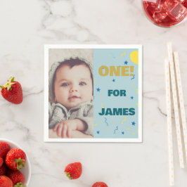 ワンハッピーファースト誕生日フォトパーティーナプキン スタンダードカクテルナプキン