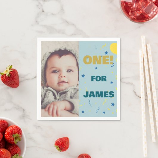 ワンハッピーファースト誕生日フォトパーティーナプキン スタンダードカクテルナプキン (インサイチュ)