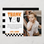 ワンハッピーブーレトロボーイ1st誕生日パーティー写真 サンキューカード (正面/裏面)