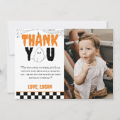 ワンハッピーブーレトロボーイ1st誕生日パーティー写真 サンキューカード (正面)