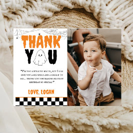 ワンハッピーブーレトロボーイ1st誕生日パーティー写真 サンキューカード