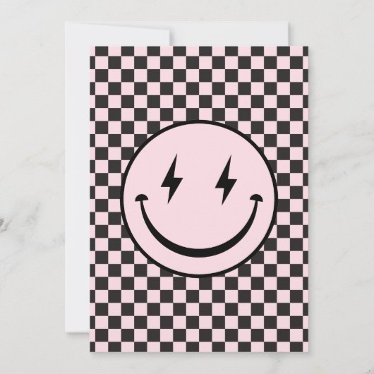 ワンハッピーベビーガールズピンクフォト誕生日 招待状 (裏面)