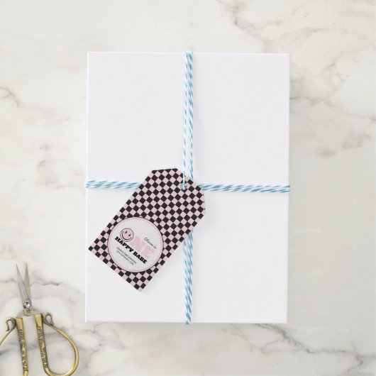 ワンハッピーベビーガールズピンク1歳の誕生日 ギフトタグ (より糸付き)