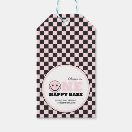 ワンハッピーベビーガールズピンク1歳の誕生日 ギフトタグ