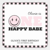 ワンハッピーベビーガールズピンク1歳の誕生日 スクエアシール (正面)