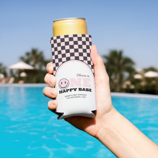 ワンハッピーベビーガールズピンク1歳の誕生日 スリム缶クーラー (インサイチュ プール)