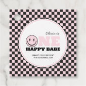 ワンハッピーベビーガールズピンク1歳の誕生日 フェイバータグ (正面)