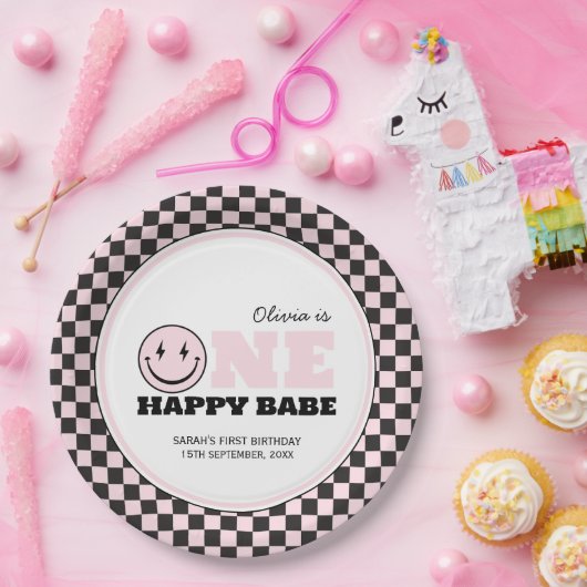 ワンハッピーベビーガールズピンク1歳の誕生日 ペーパープレート (パーティー)