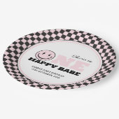 ワンハッピーベビーガールズピンク1歳の誕生日 ペーパープレート (アングル)