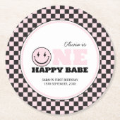 ワンハッピーベビーガールズピンク1歳の誕生日 ラウンドペーパーコースター (正面)