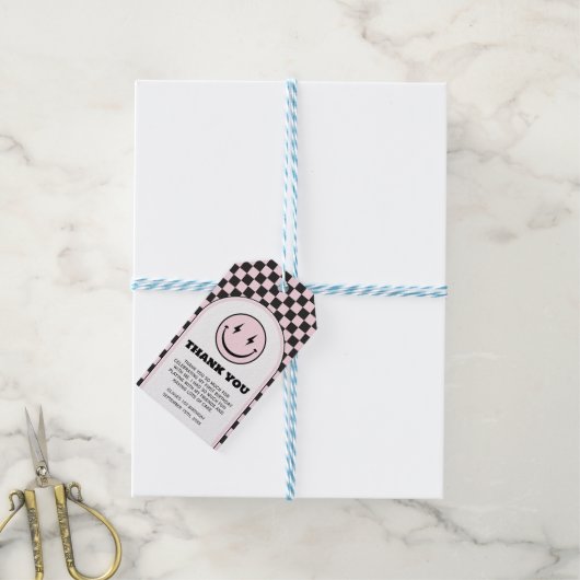 ワンハッピーベビーガール誕生日フォトギフトラベル ギフトタグ (より糸付き)